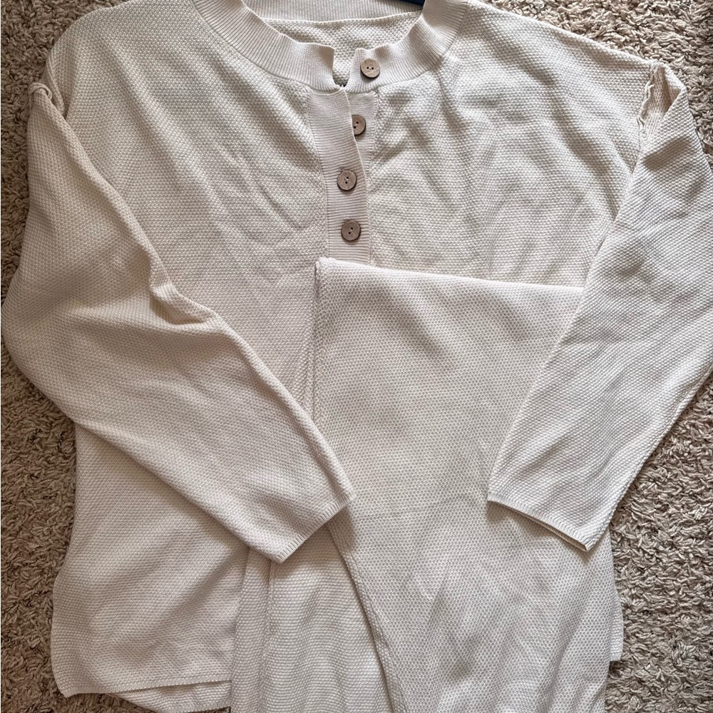 Cream Button-Up Waffle Knit Top and Bottom BNWOT